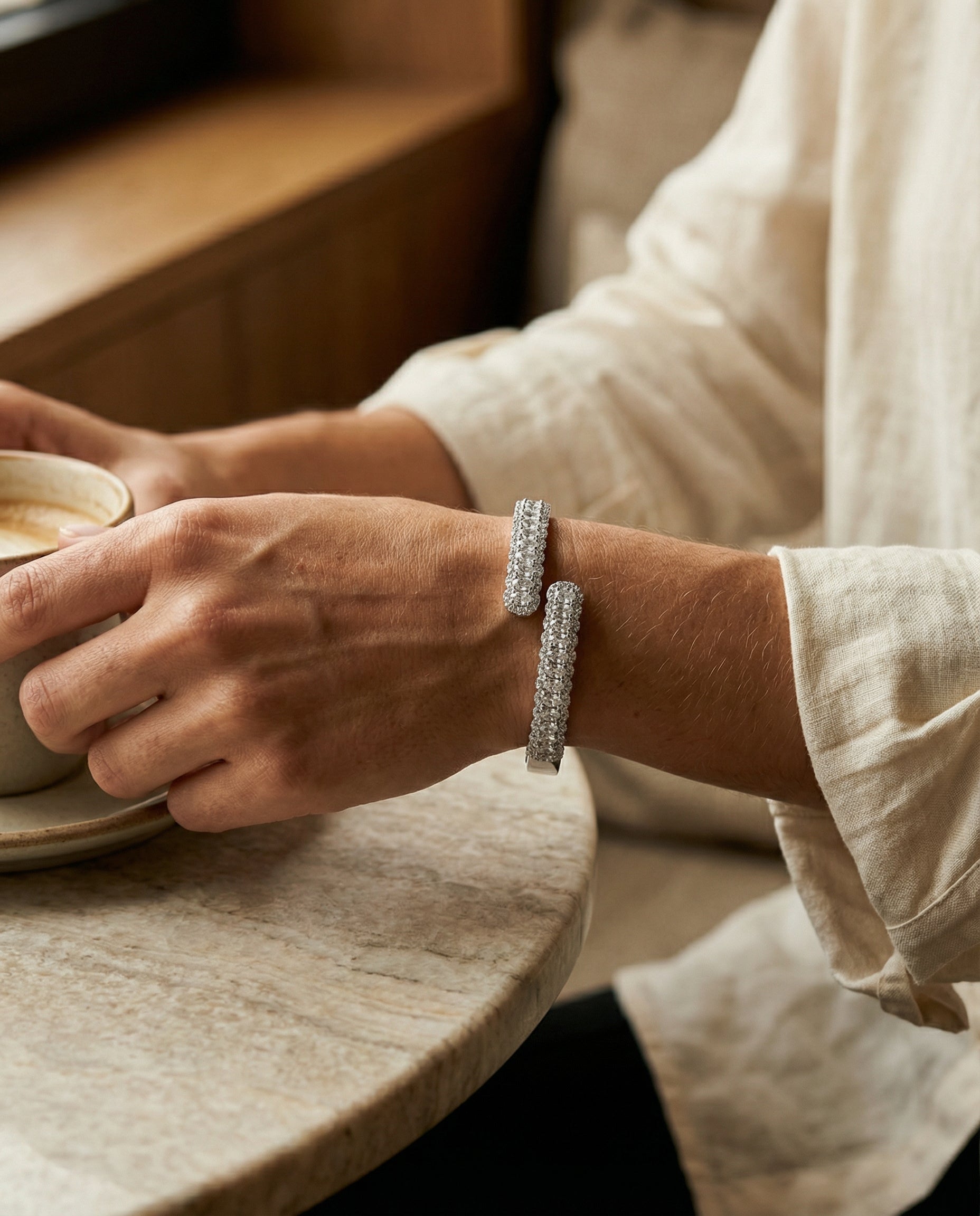 The Aurora Wrap Bangle - White Gold