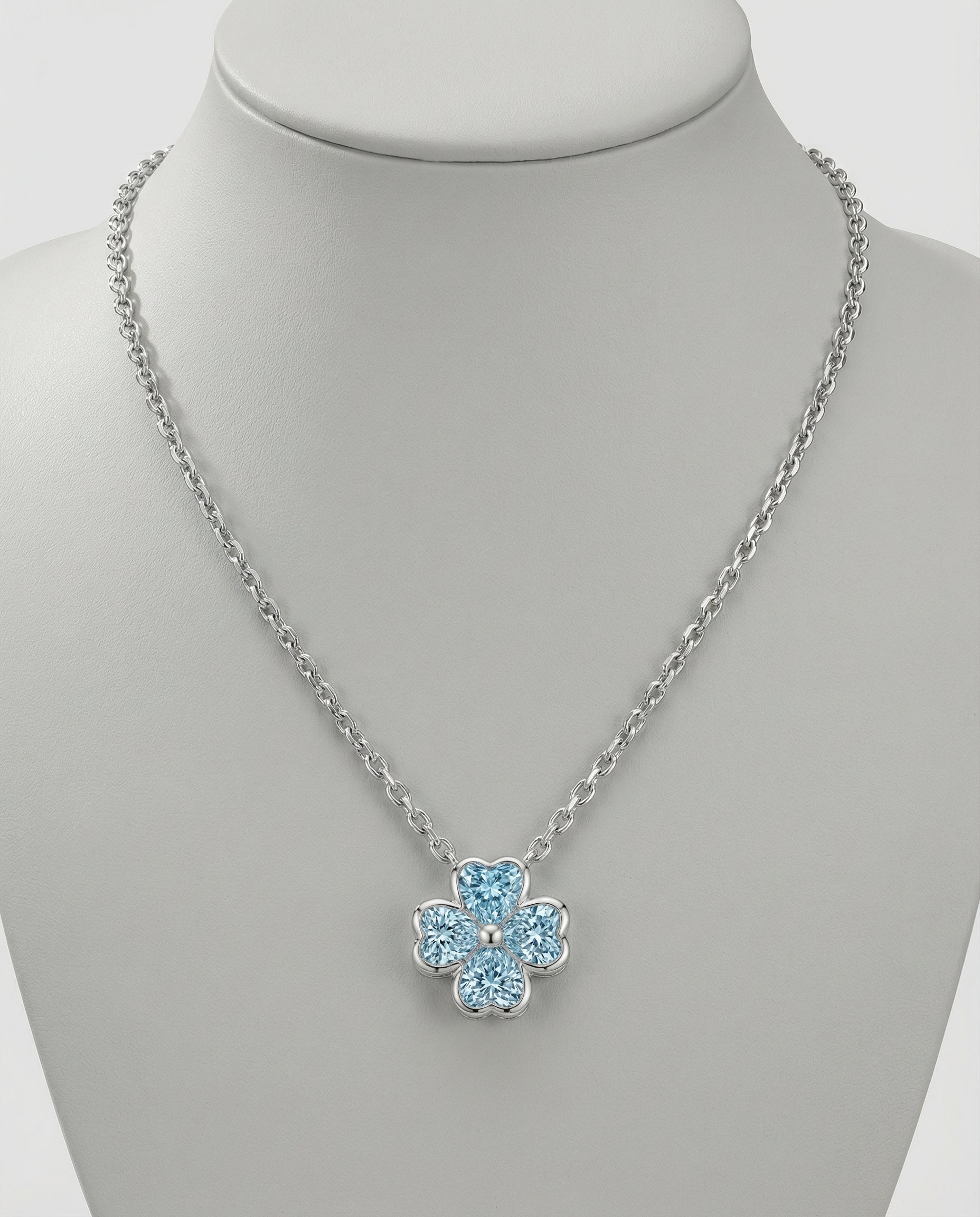 Luminous Azure Clover Pendant - White Gold