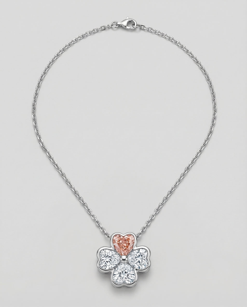 Petal & Blush Diamond Clover Pendant - White Gold