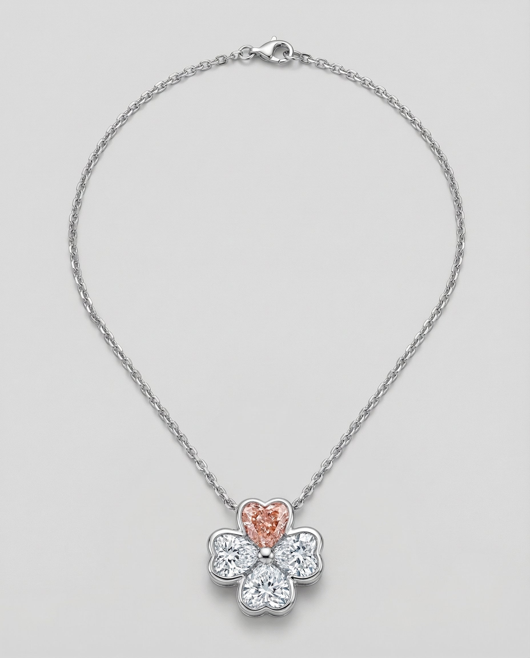 Petal & Blush Diamond Clover Pendant - White Gold