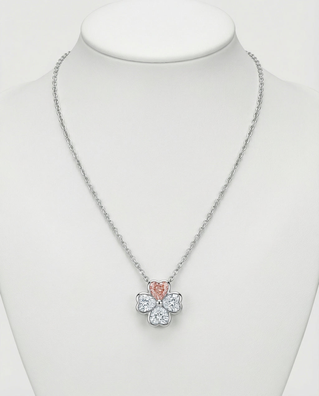 Petal & Blush Diamond Clover Pendant - White Gold