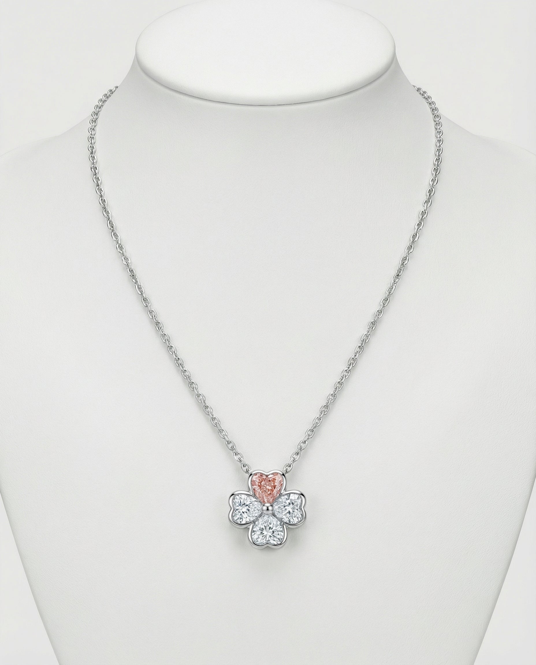 Petal & Blush Diamond Clover Pendant - White Gold