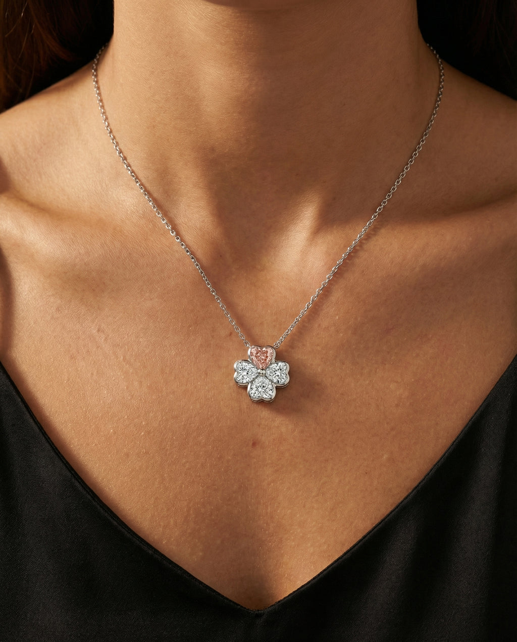 Petal & Blush Diamond Clover Pendant - White Gold