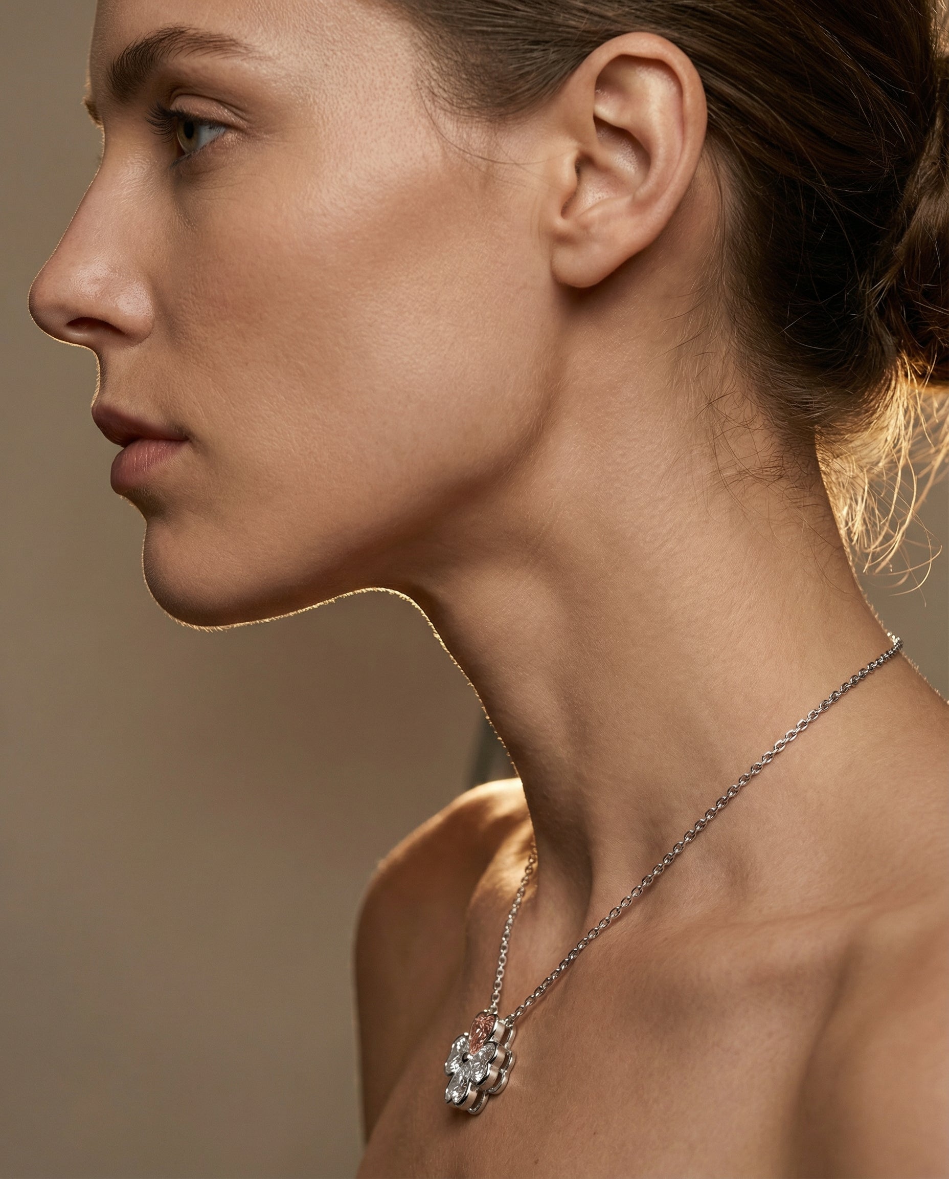 Petal & Blush Diamond Clover Pendant - White Gold