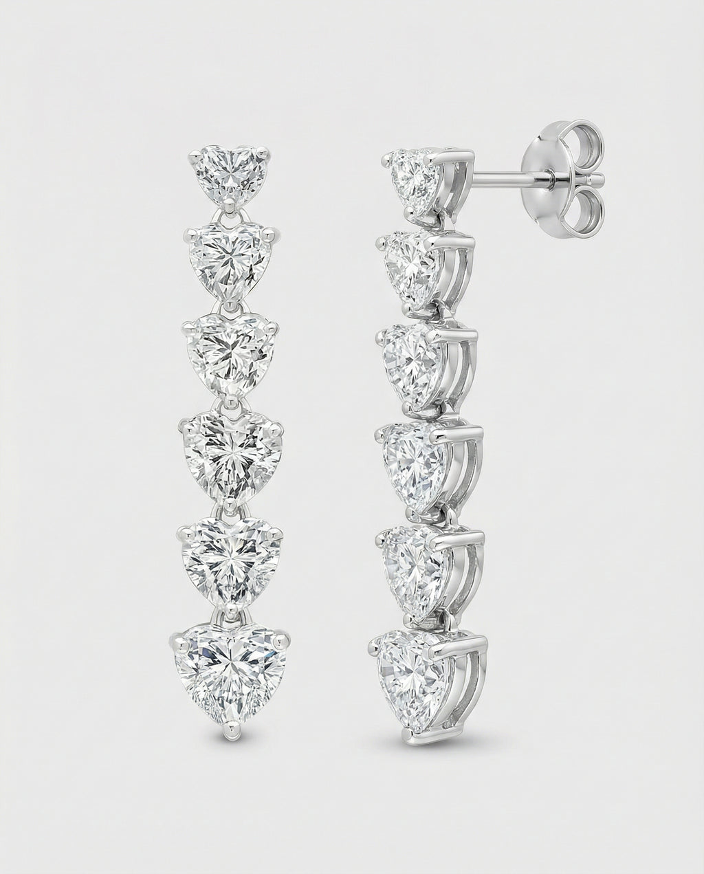 Ast Heart Cascade Earrings - White Gold