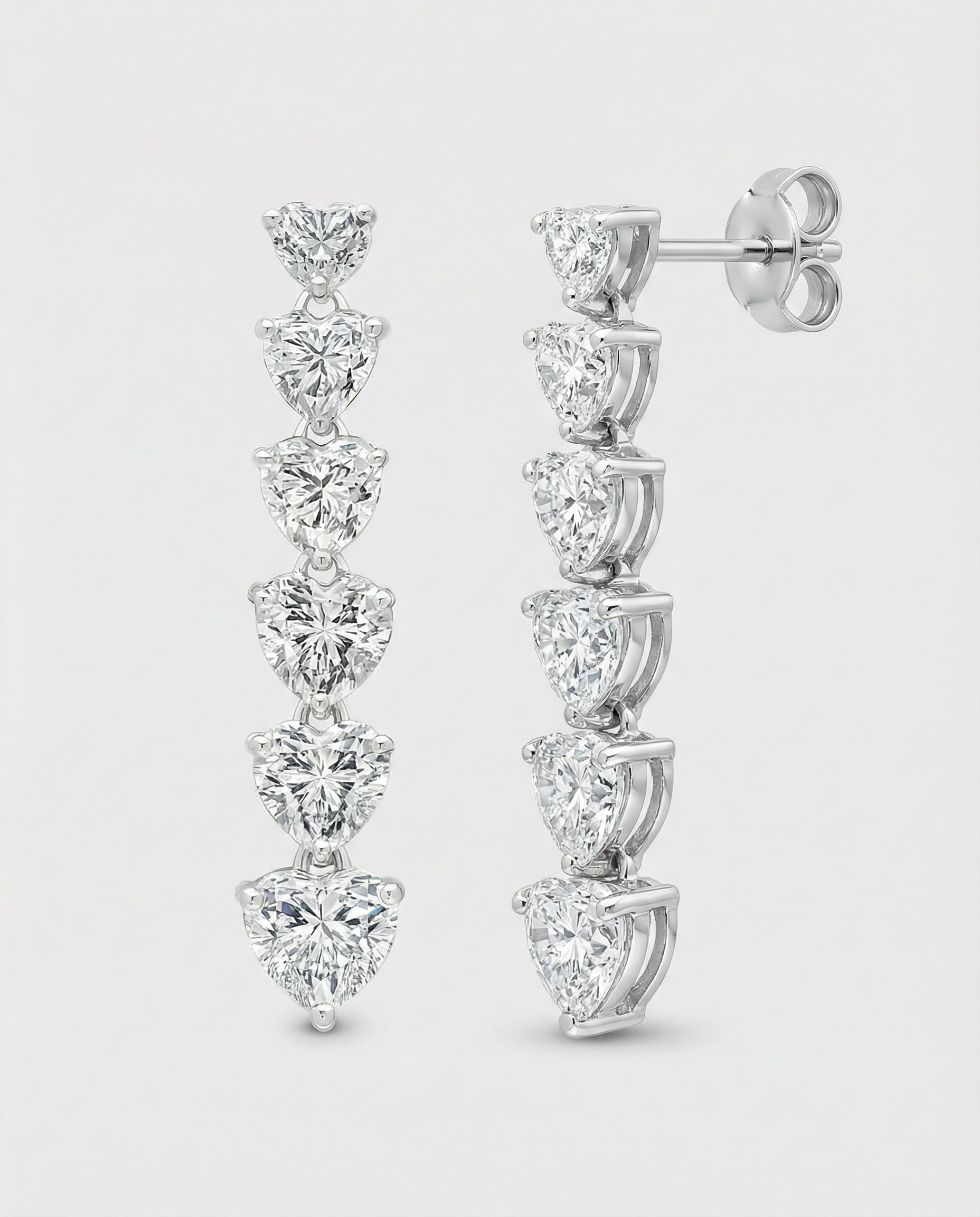 Ast Heart Cascade Earrings - White Gold