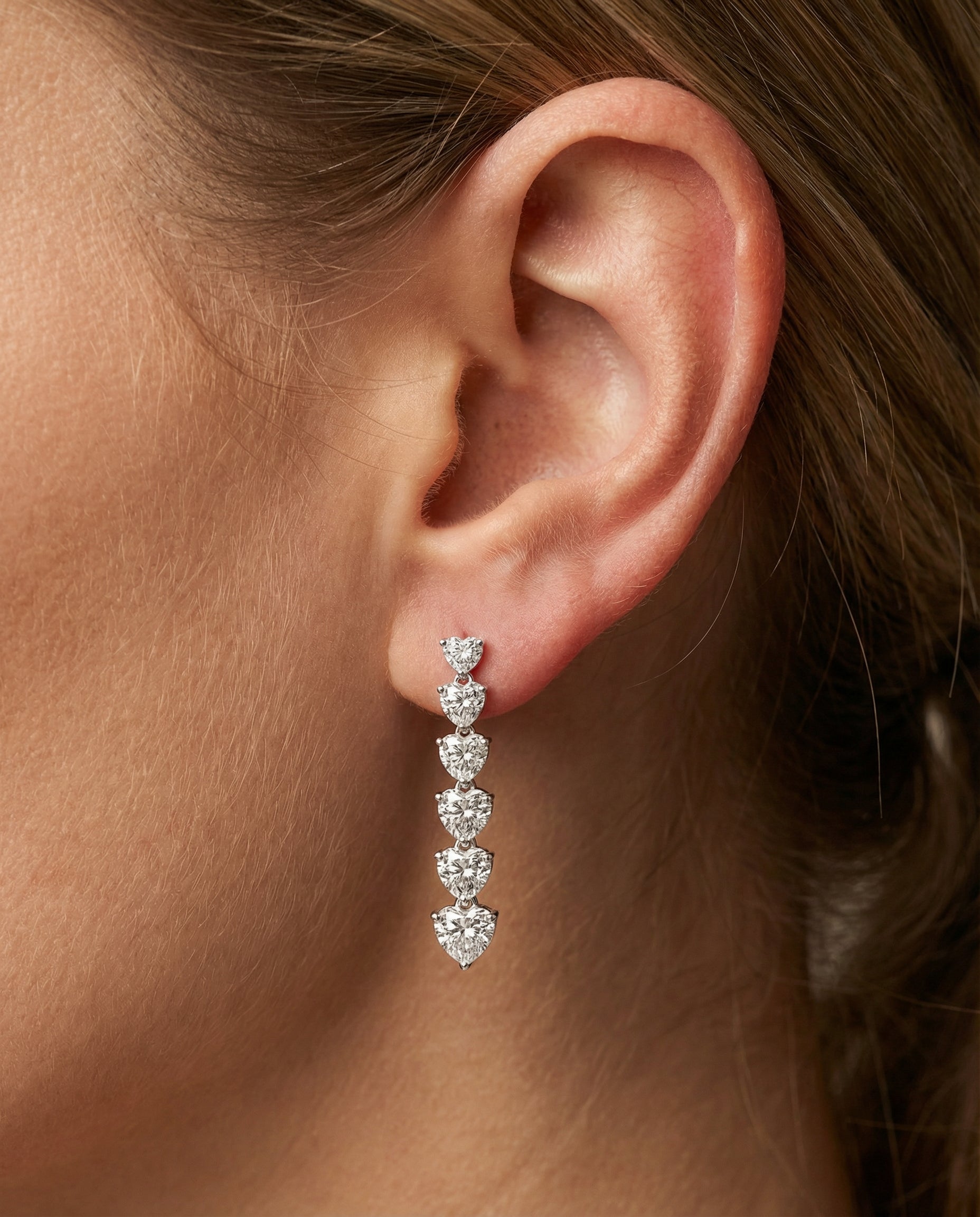 Ast Heart Cascade Earrings - White Gold