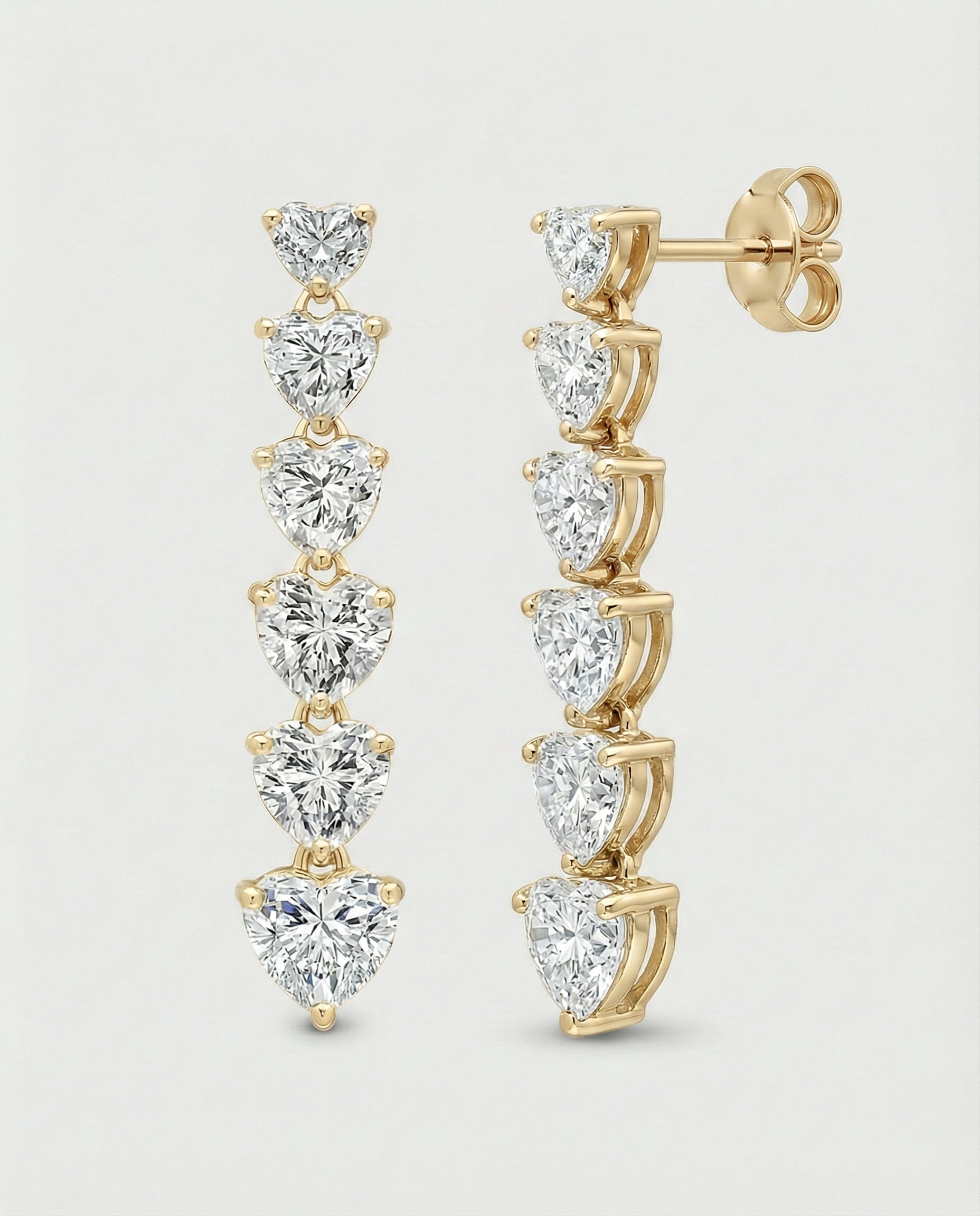 Ast Heart Cascade Earrings - Yellow Gold