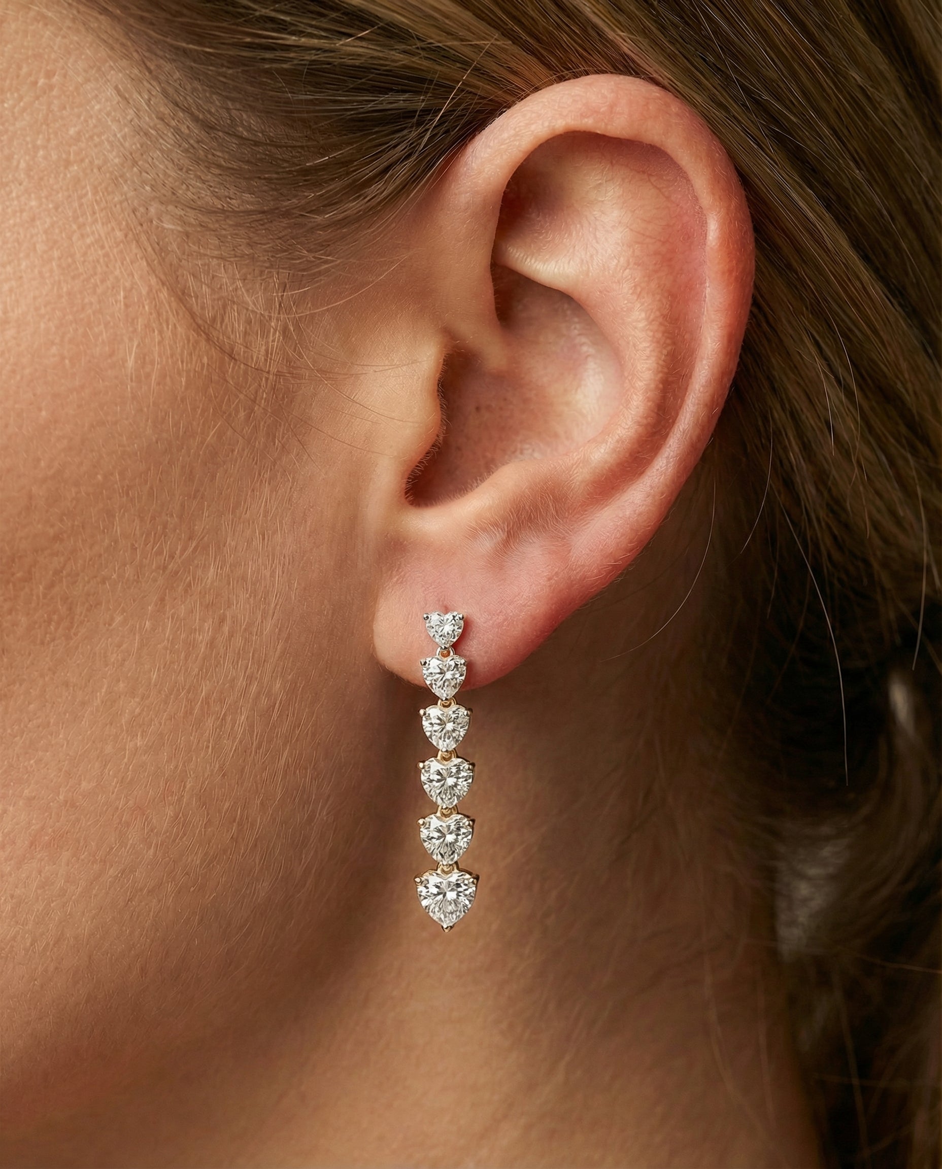 Ast Heart Cascade Earrings - Yellow Gold