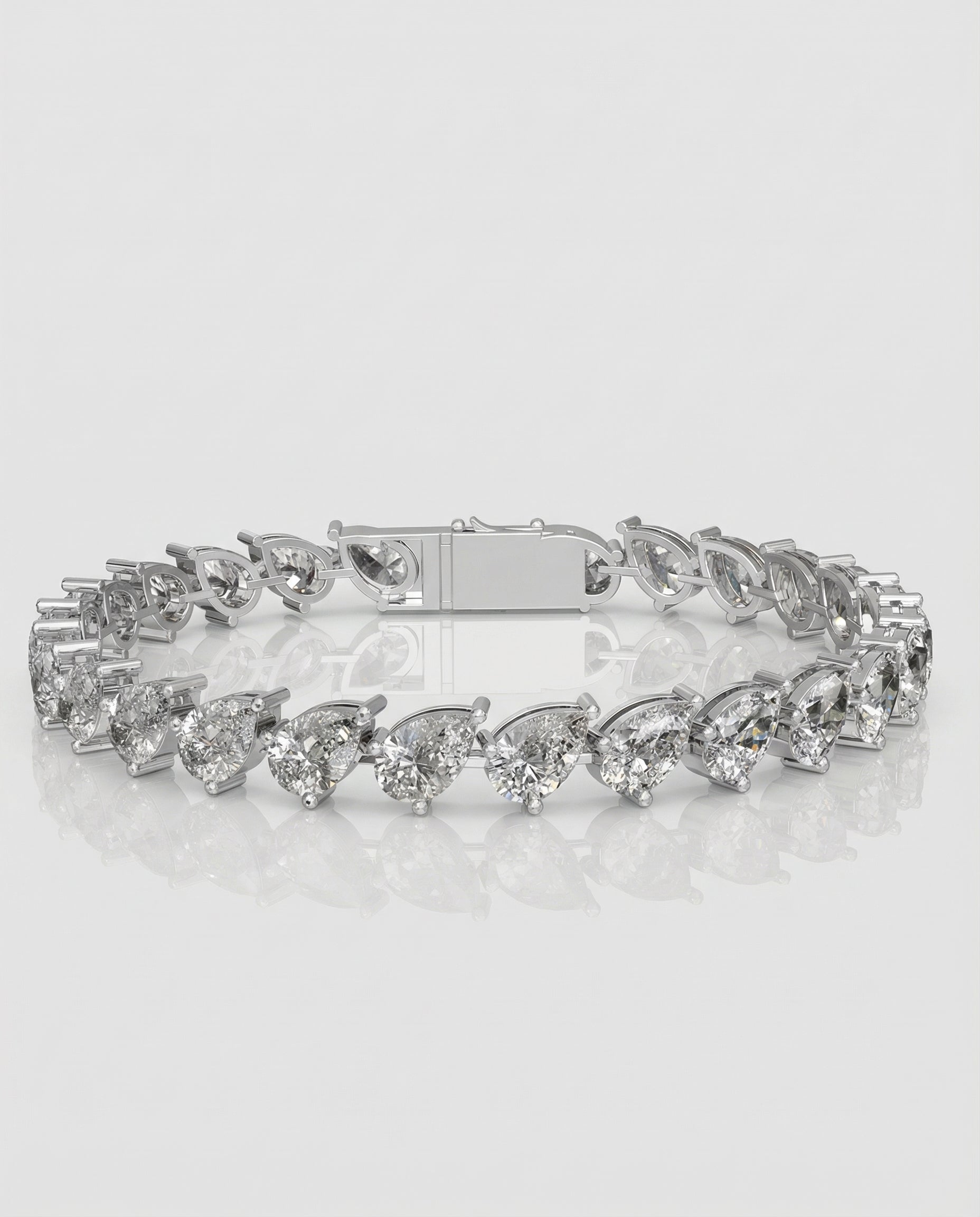 Ast Pear Tennis Bracelet - White Gold